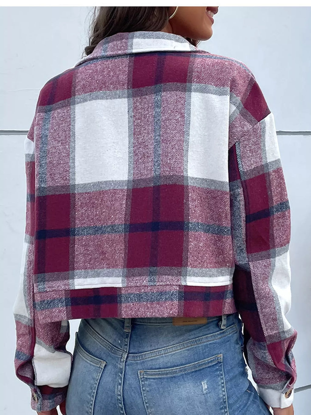 Plaid Button-Front Cropped Jacket