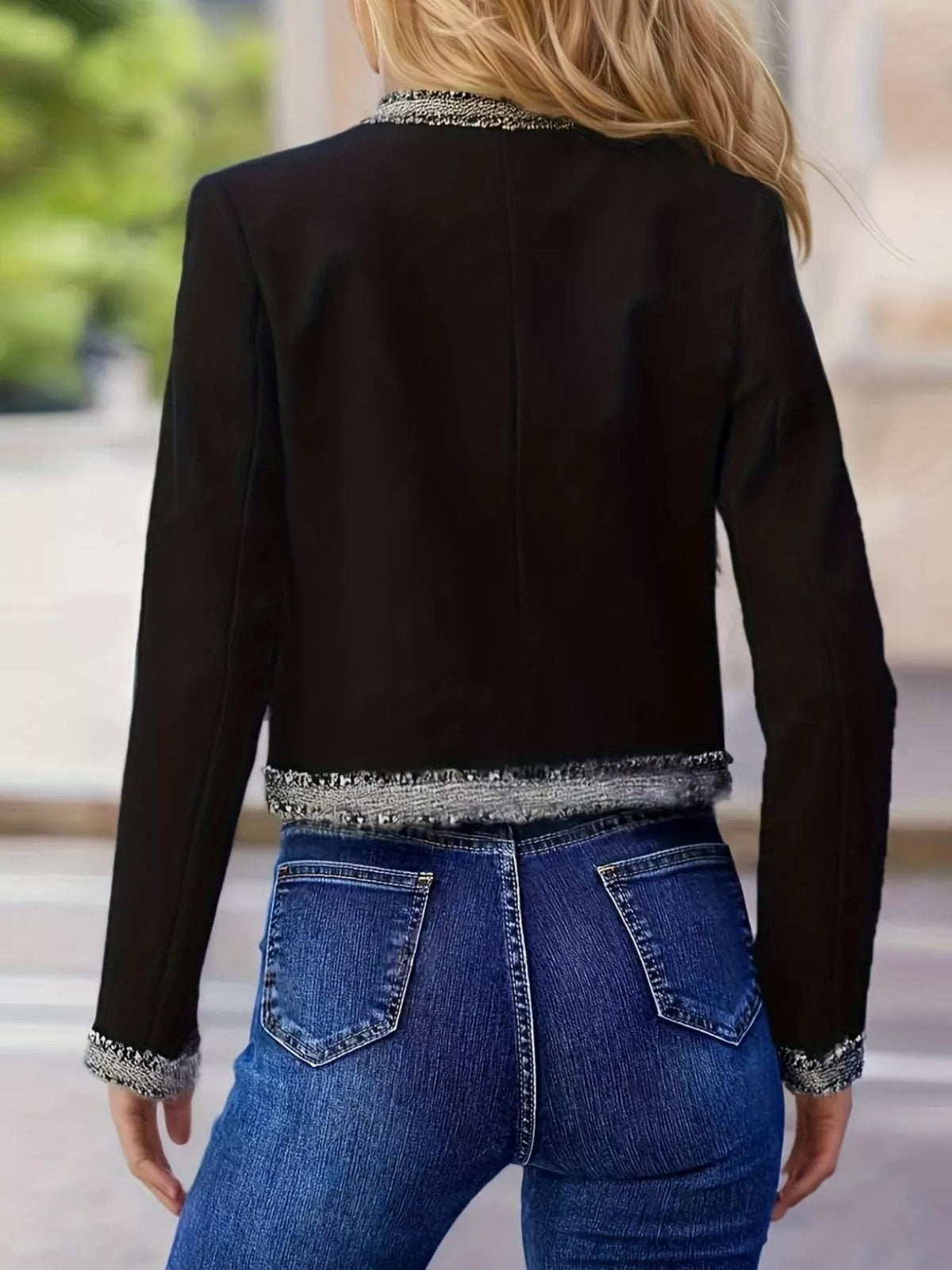 Tweed Trim Open Front Outerwear