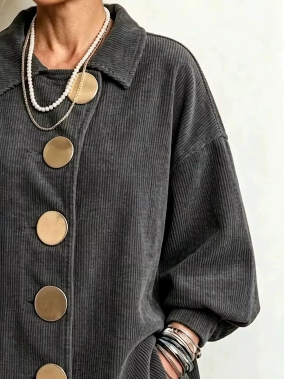 Full Size Corduroy Button-Down Jacket Plus Size