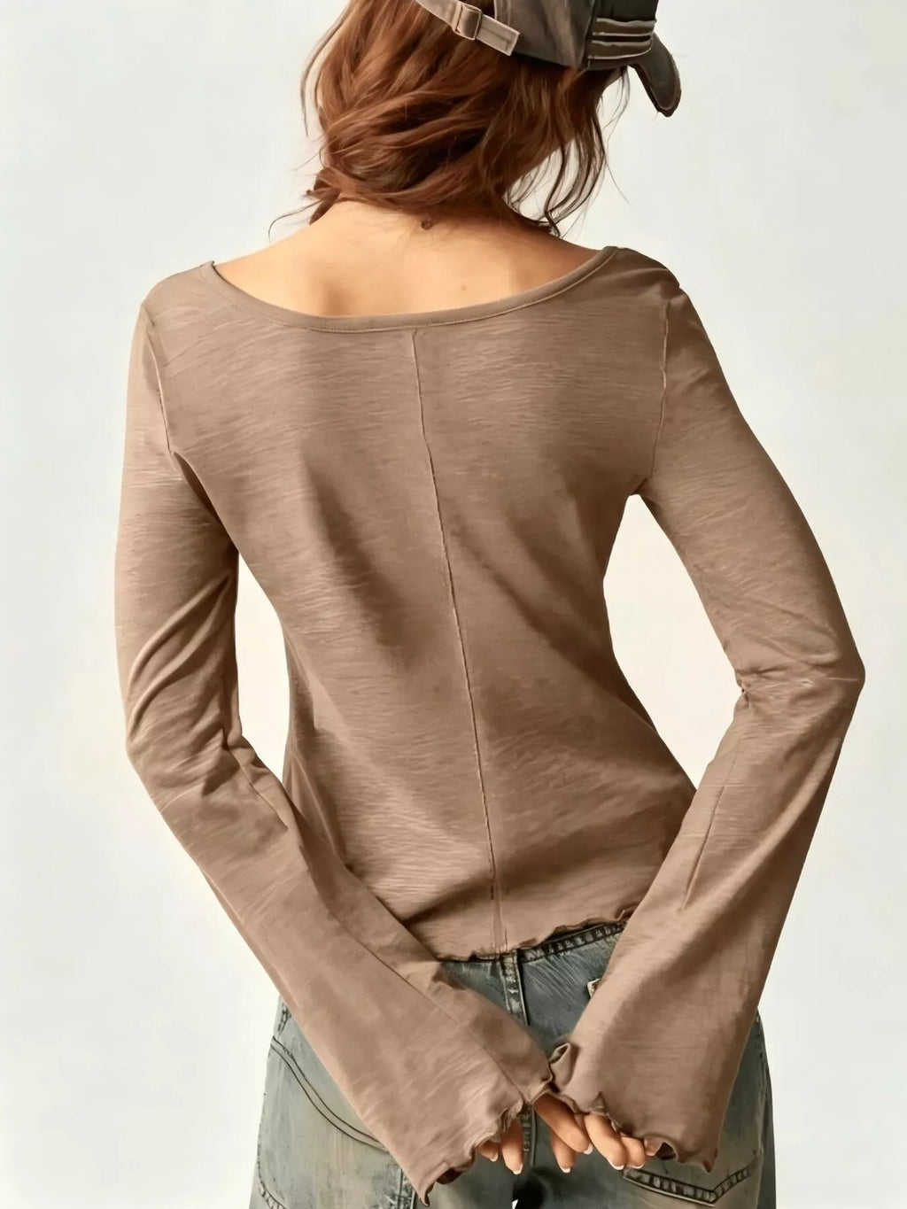 Long Sleeve Square Neck Slim-Fit T-Shirt