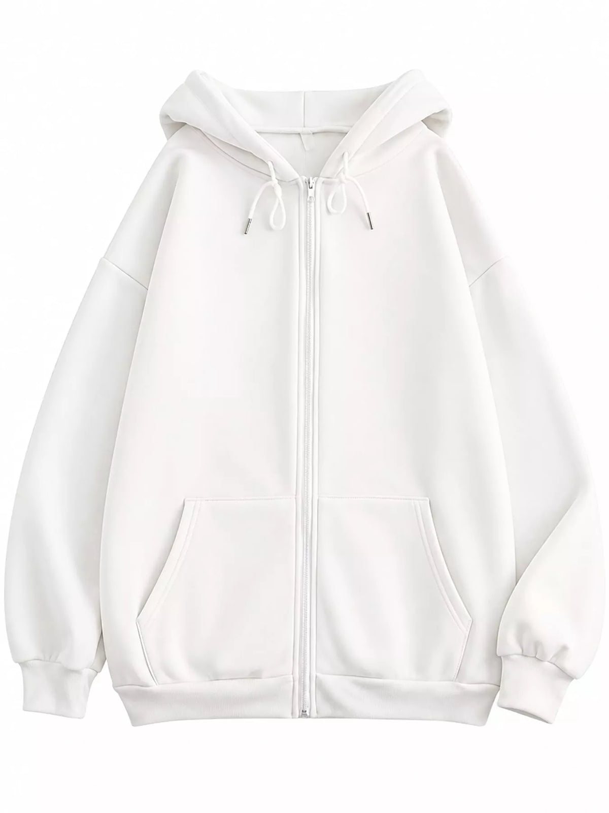 Full Size Oversized Solid Zip-Up Hoodie with Drawstring Plus Size