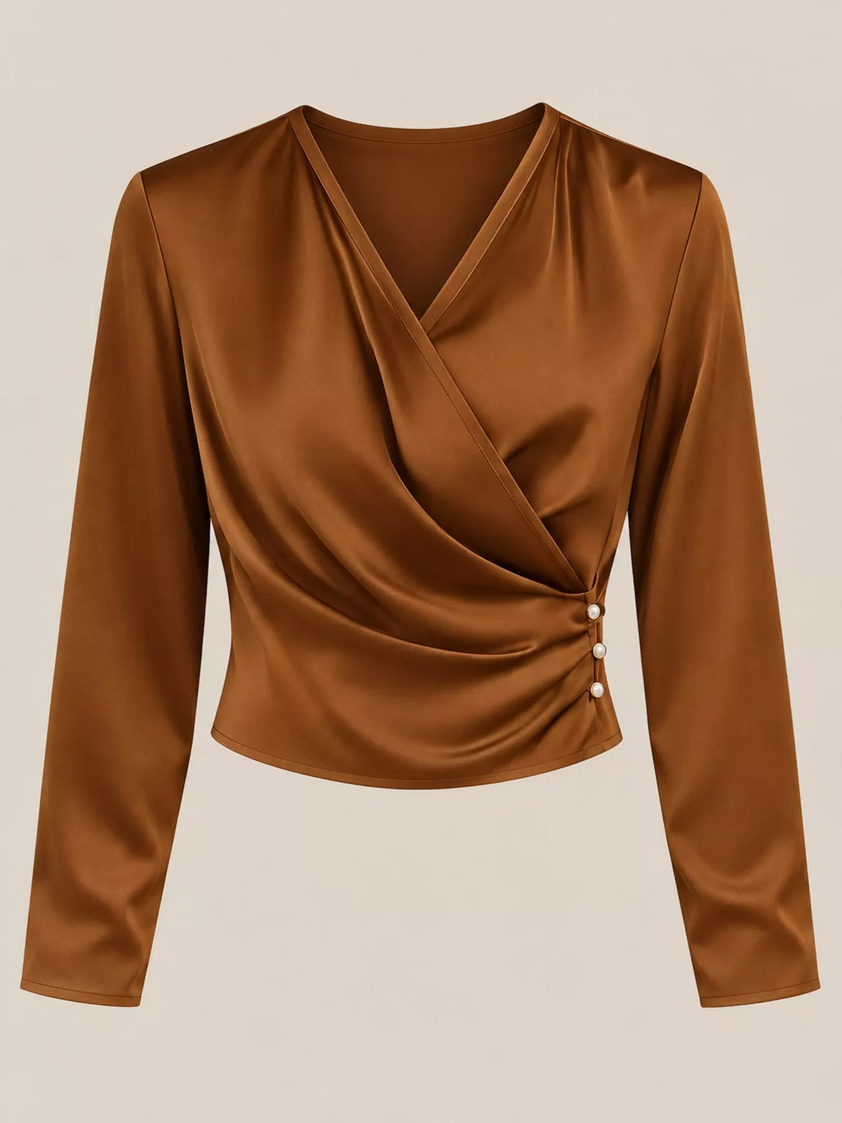 Satin Surplice Long Sleeve Blouse