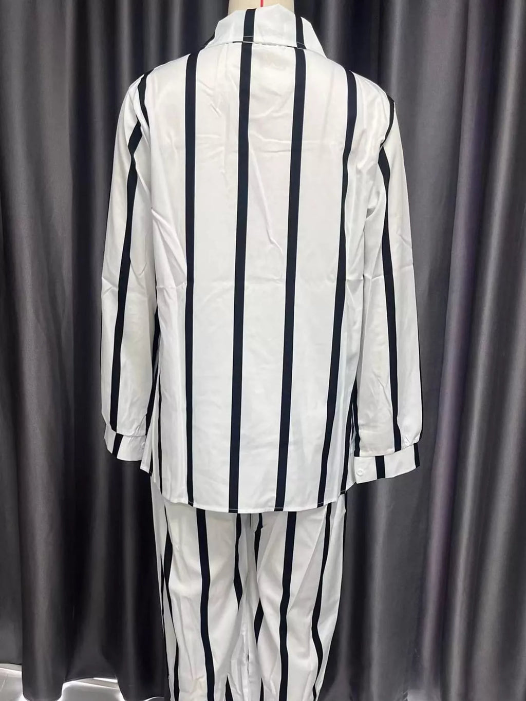 Striped Button-Down Shirt and Wide-Leg Pants Two-Piece Set