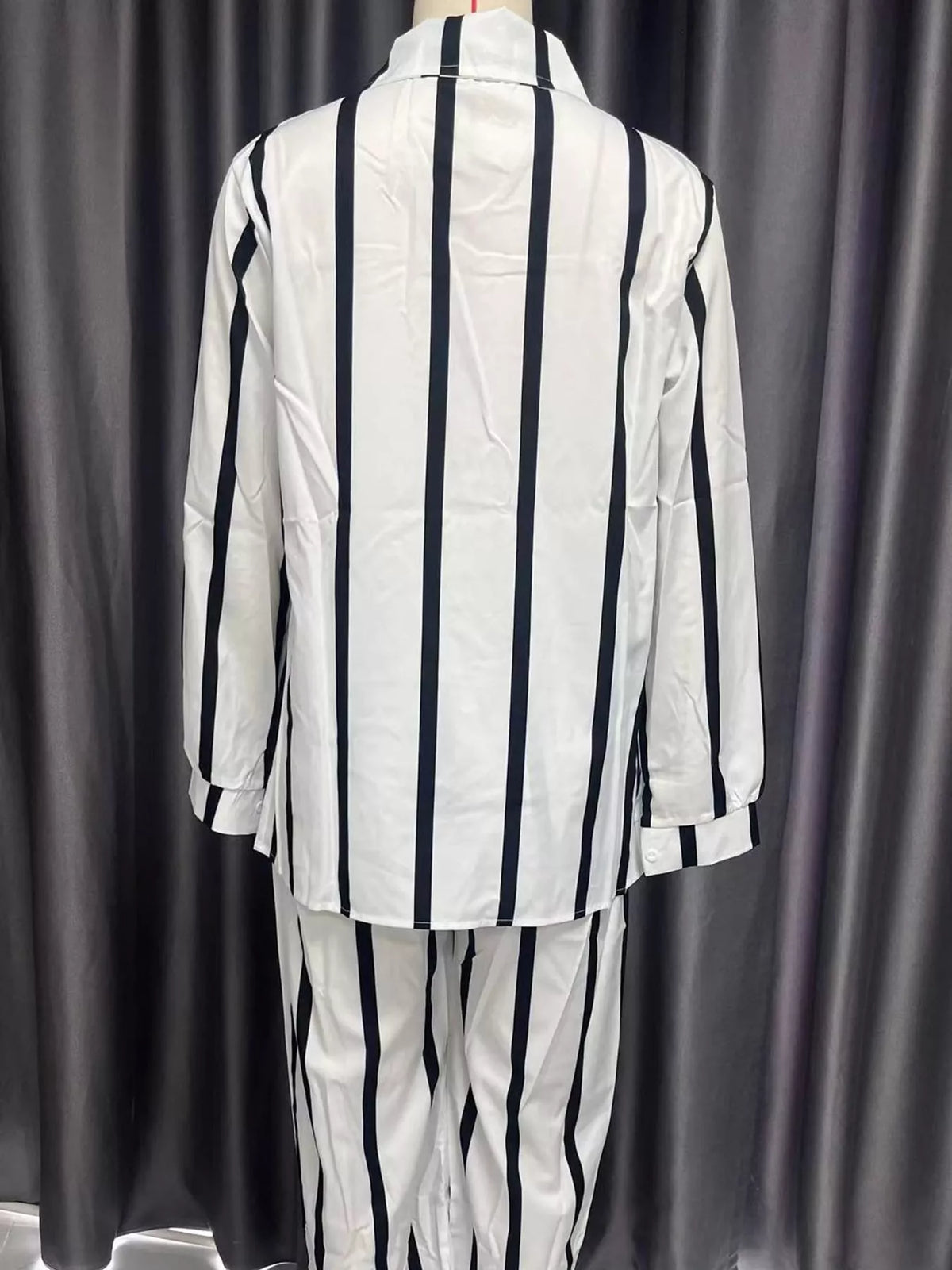 Striped Button-Down Shirt and Wide-Leg Pants Two-Piece Set