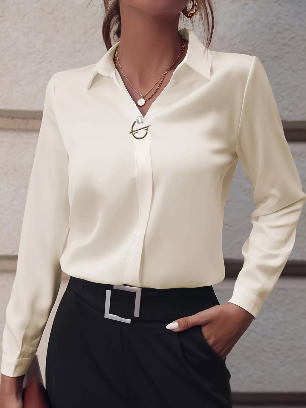 Long Sleeve Satin Blouse
