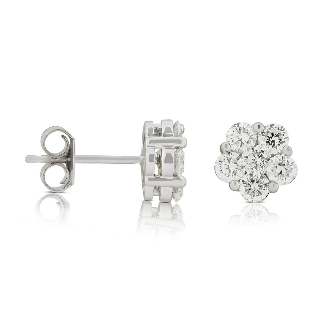 AGI Certified 2.00ctw Lab Diamond Floral Cluster Stud Earrings in 14kt White Gold