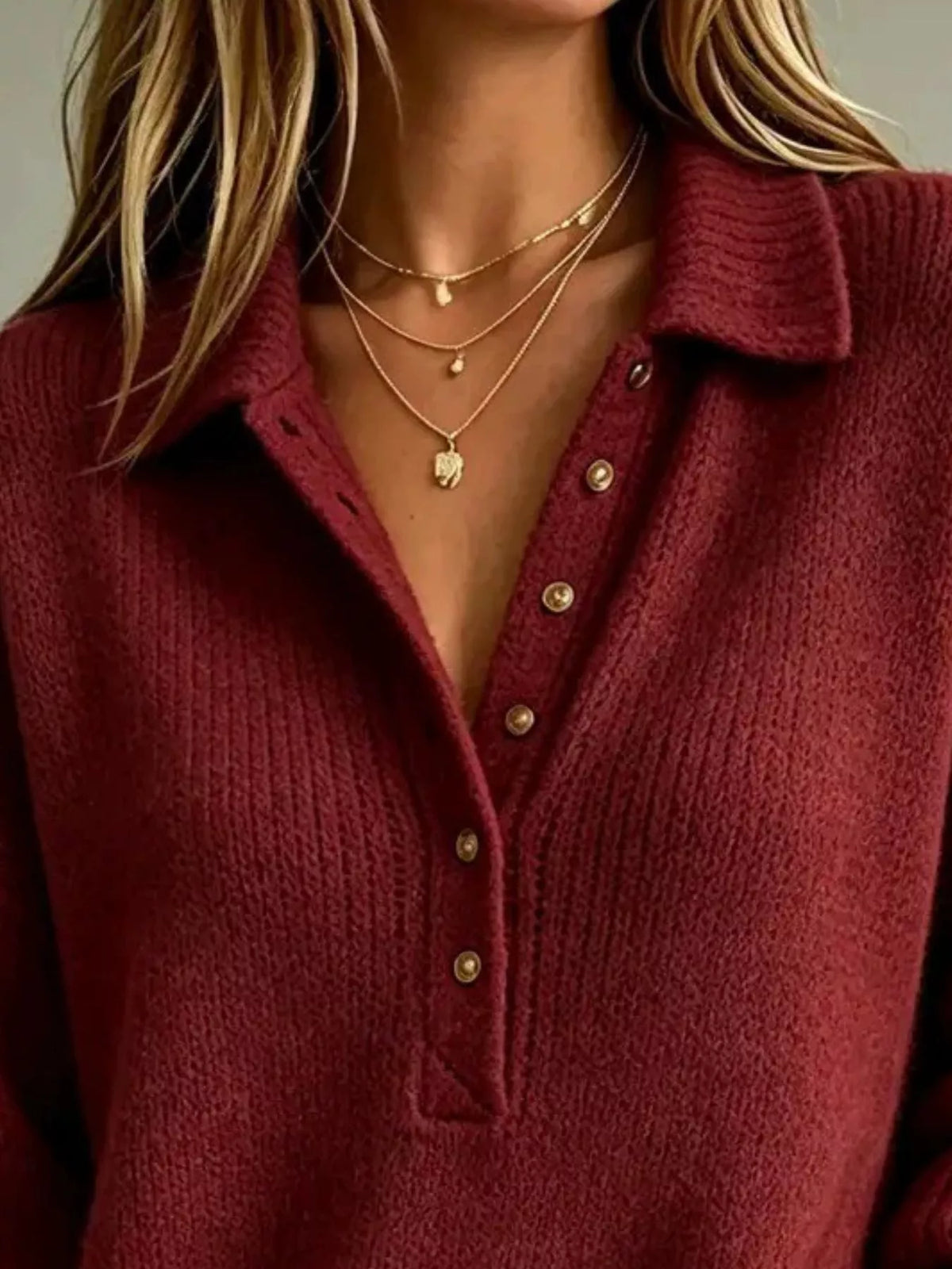 Full Size Button Detail Dropped Shoulder Sweater Plus Size