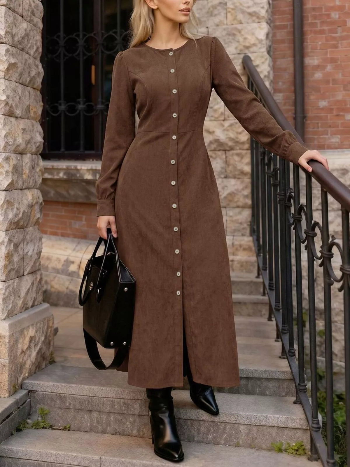 Corduroy Button-Down Maxi Dress
