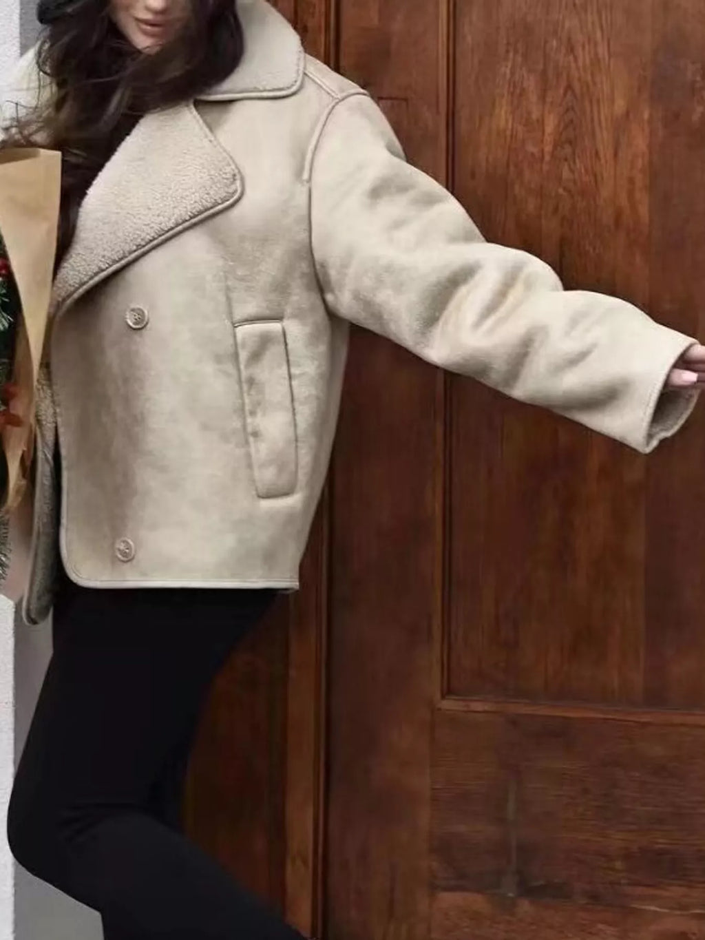 Sherpa Collar Dropped Shoulder Jacket