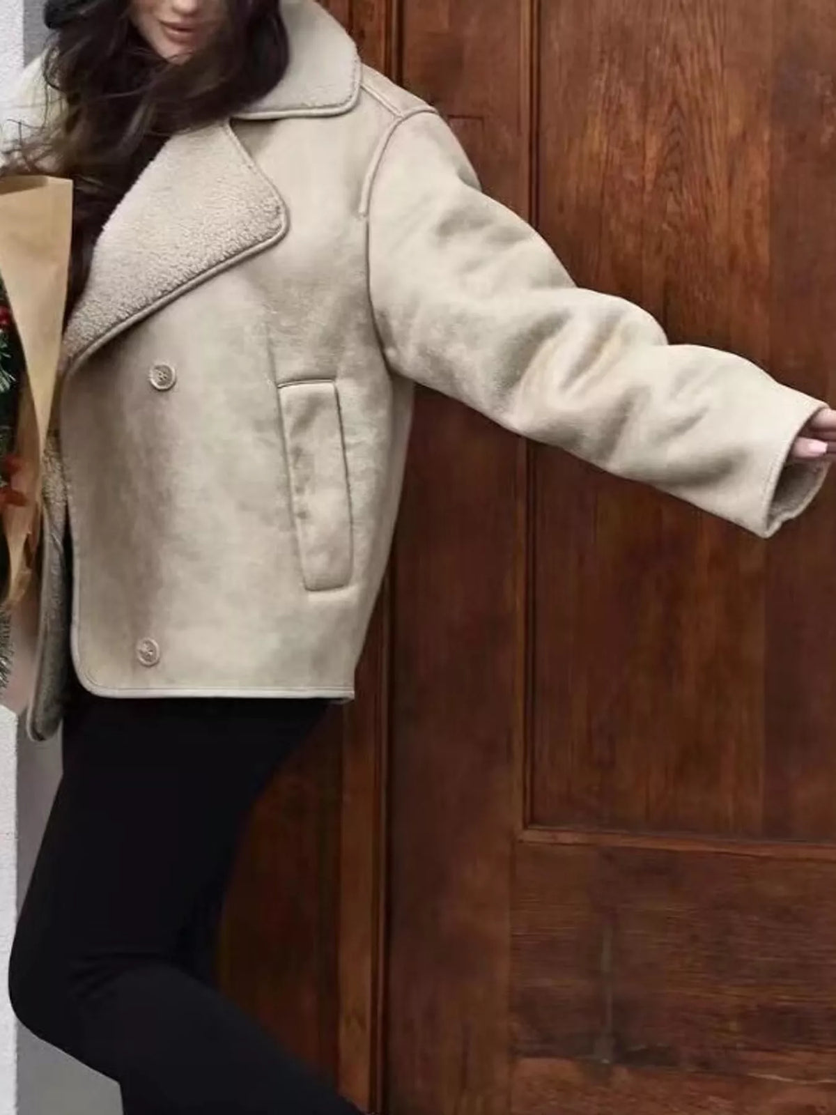 Sherpa Collar Dropped Shoulder Jacket