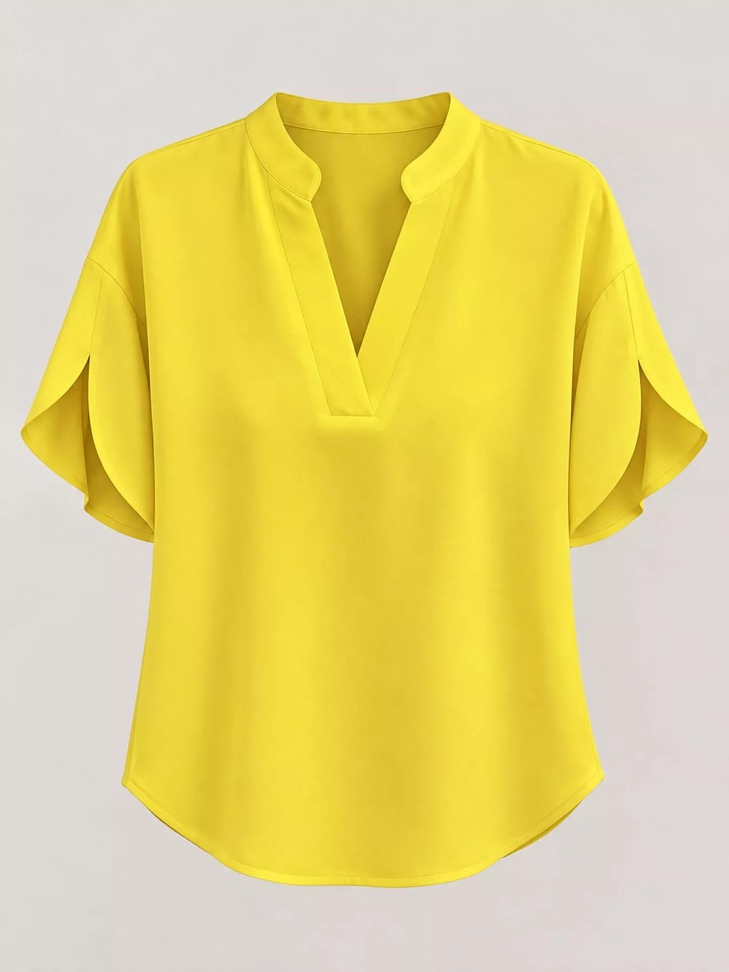 Notched Slit Short Sleeve Blouse