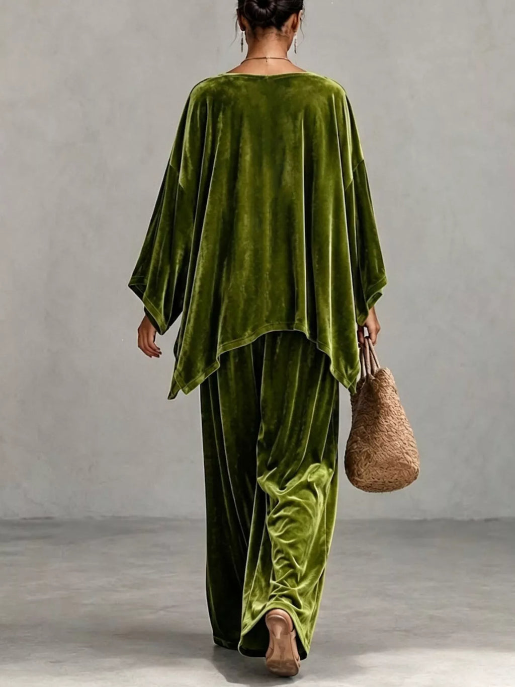 Full Size Asymmetrical Top and Wide Leg Pants Set Plus Size