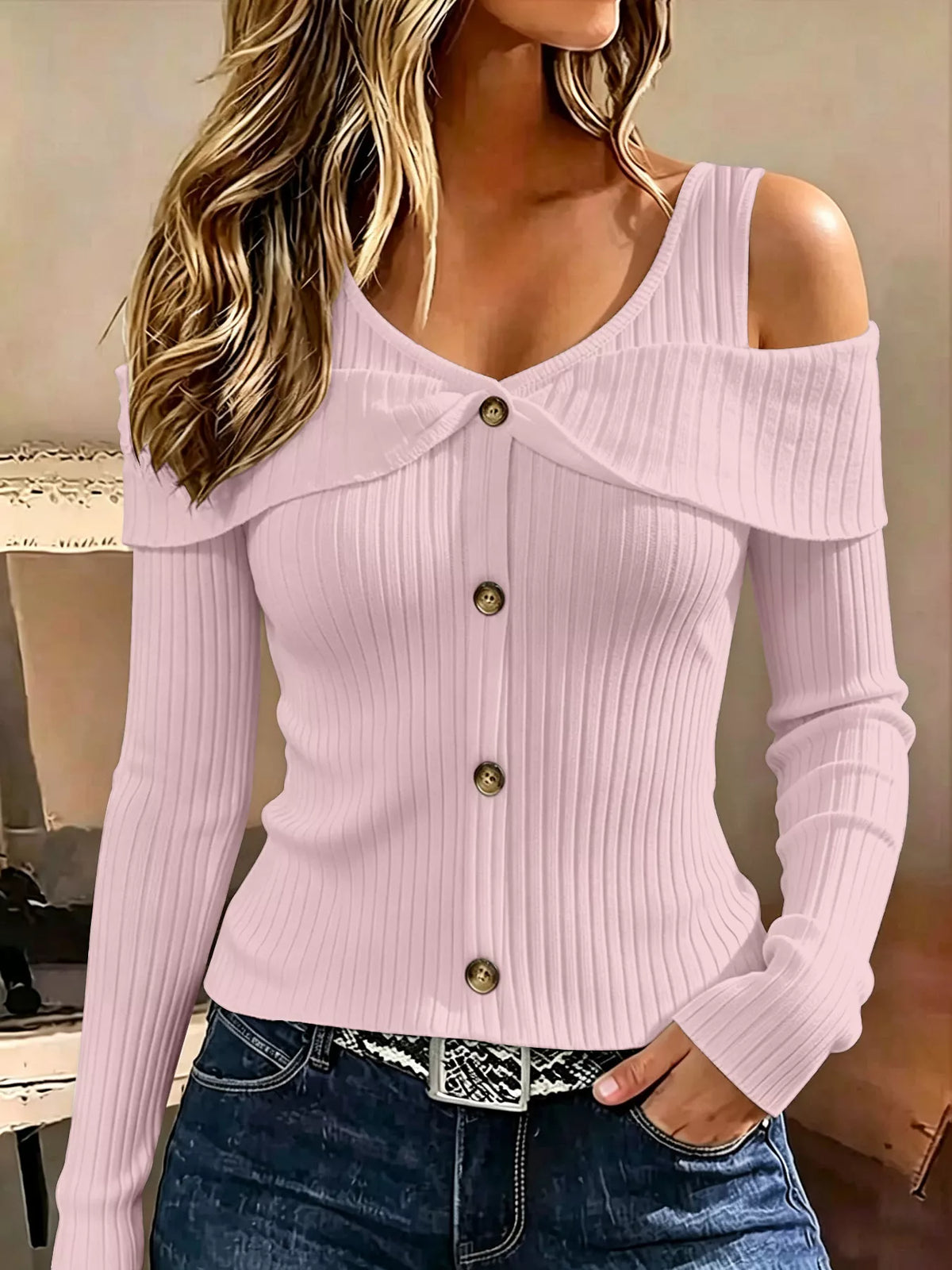 Cold Shoulder Ribbed Knit Top