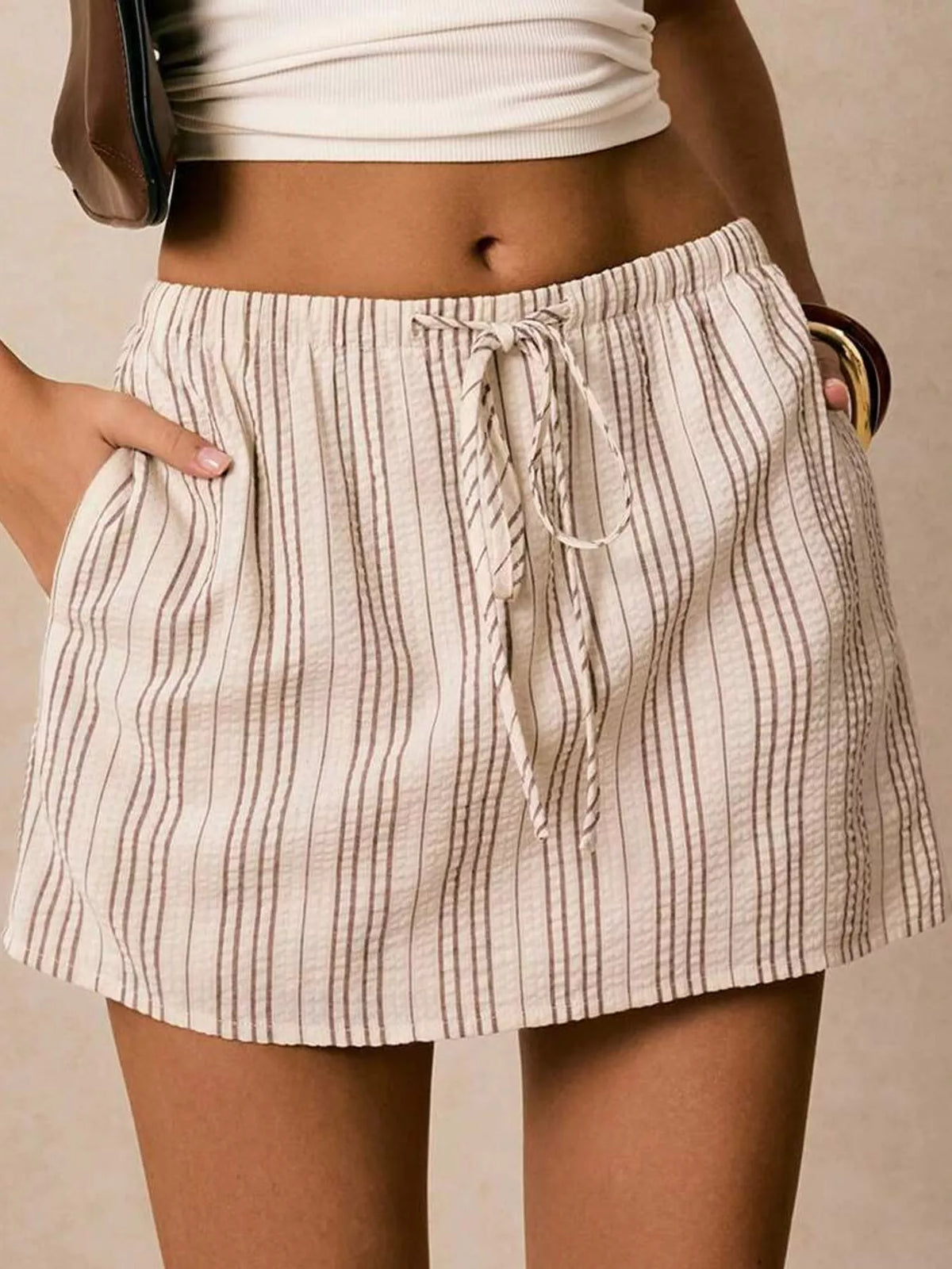 Striped Drawstring Mini Skort