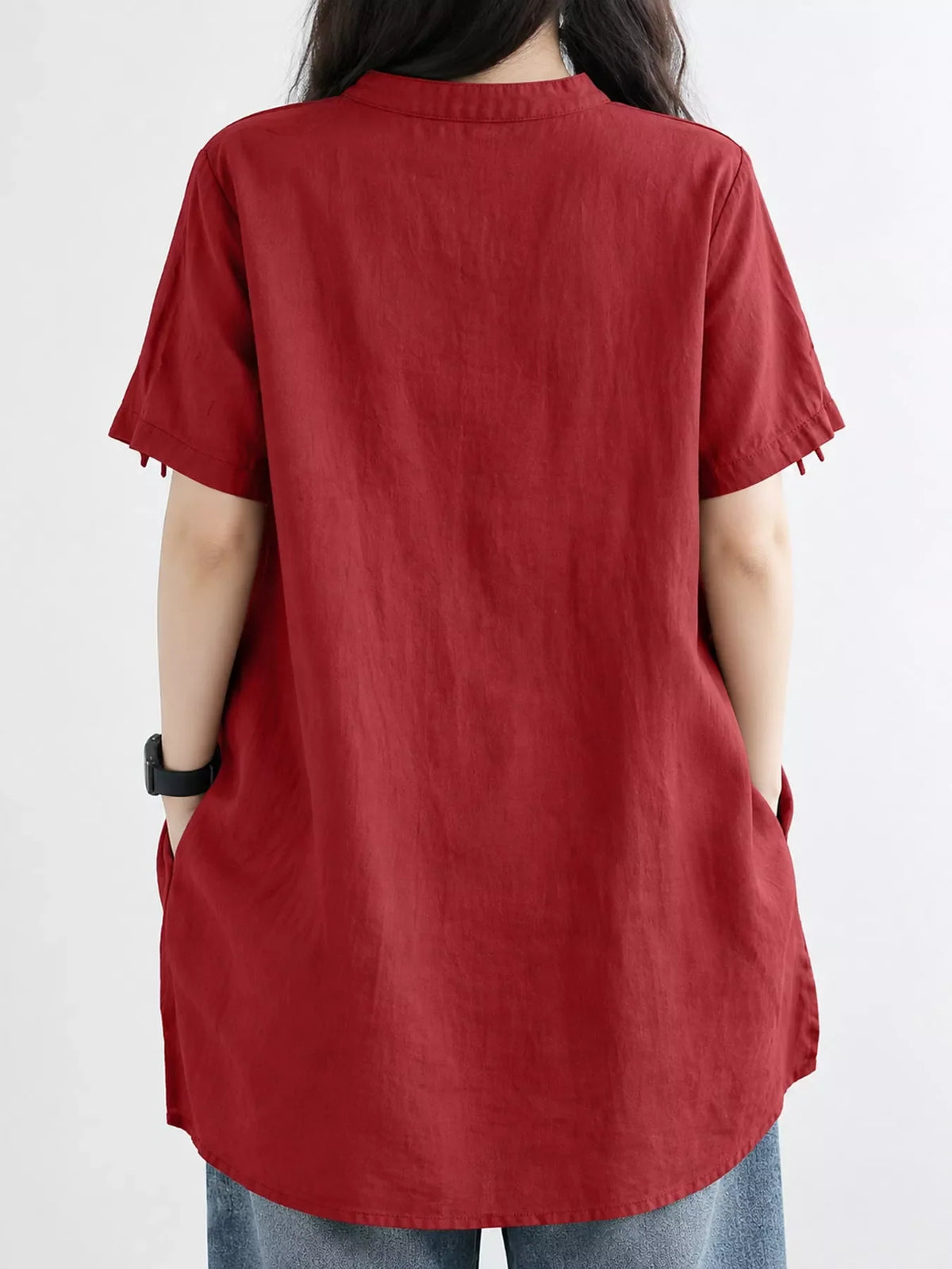 Full Size Notched Short Sleeve Oversize Blouse Plus Size