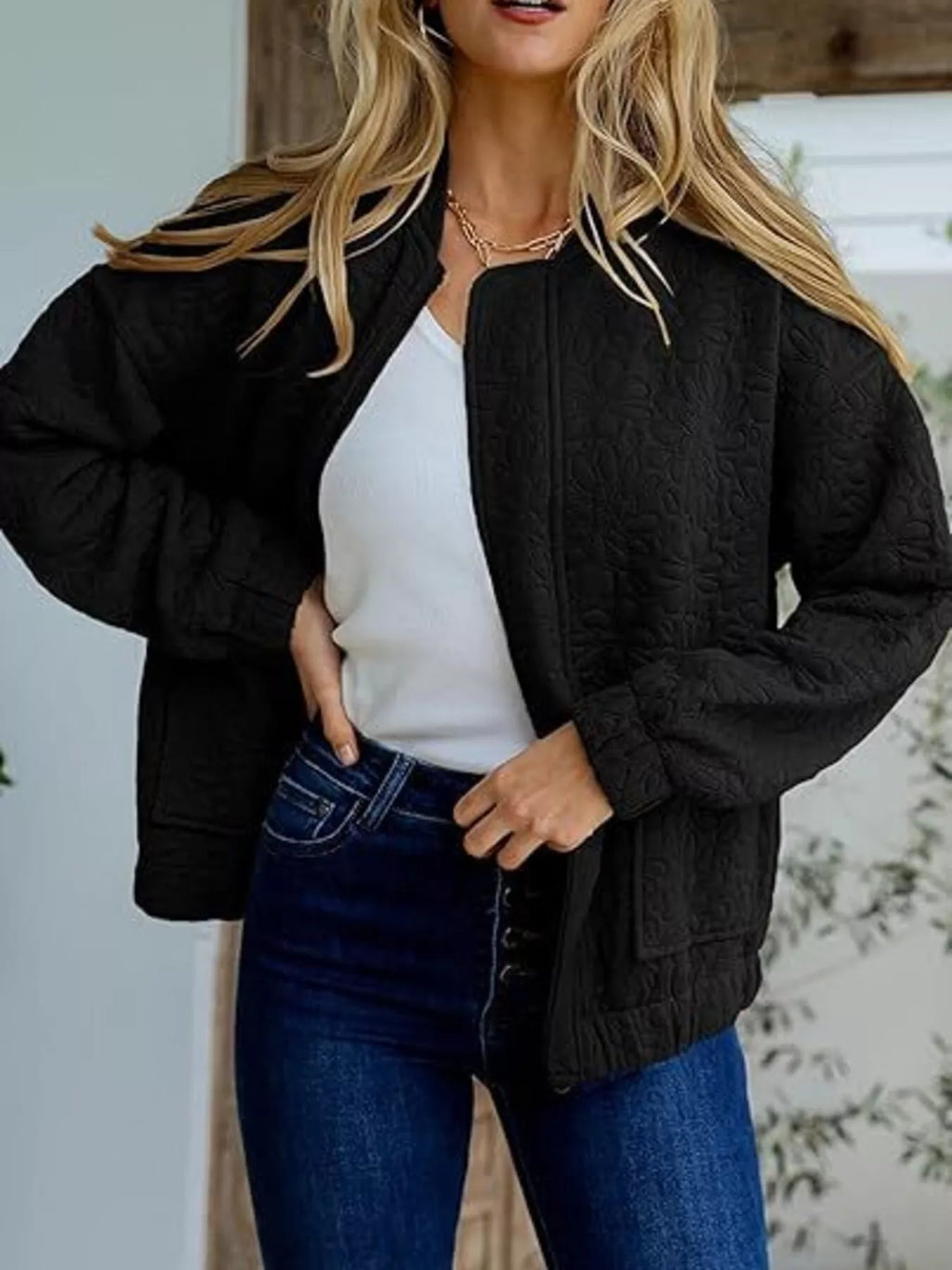 Floral Quilted Zip Up Jacket