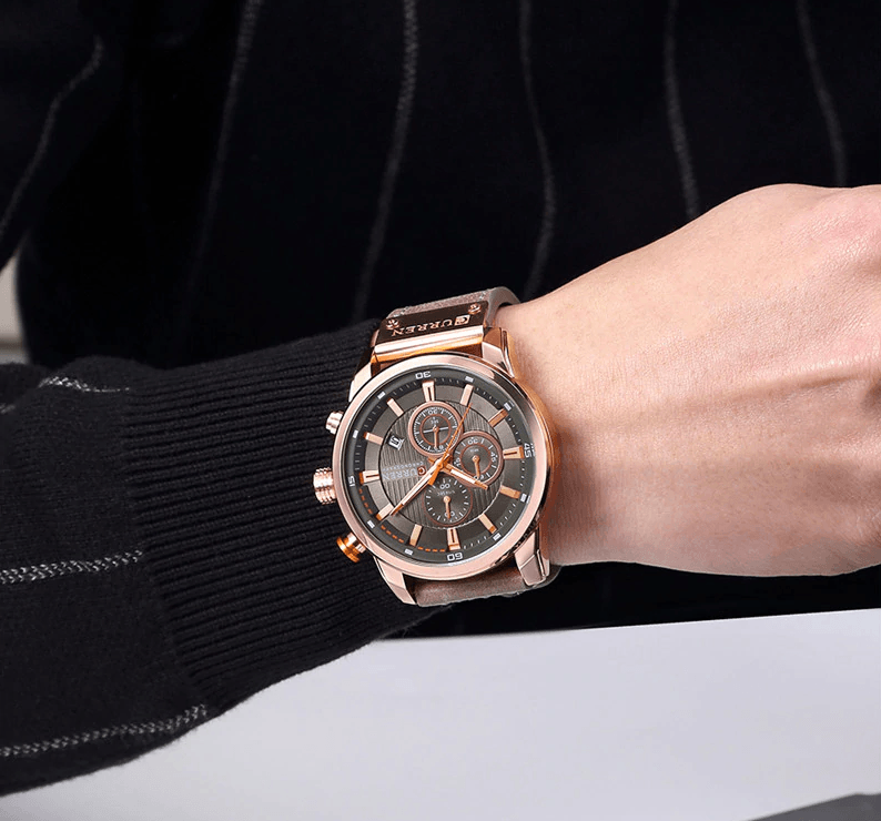 Men's Waterproof Elegant Sport Watch With Chronometers Day View, Leather  Belts And Hardlex Scratch Resistant Glass Perfect Gift For Him