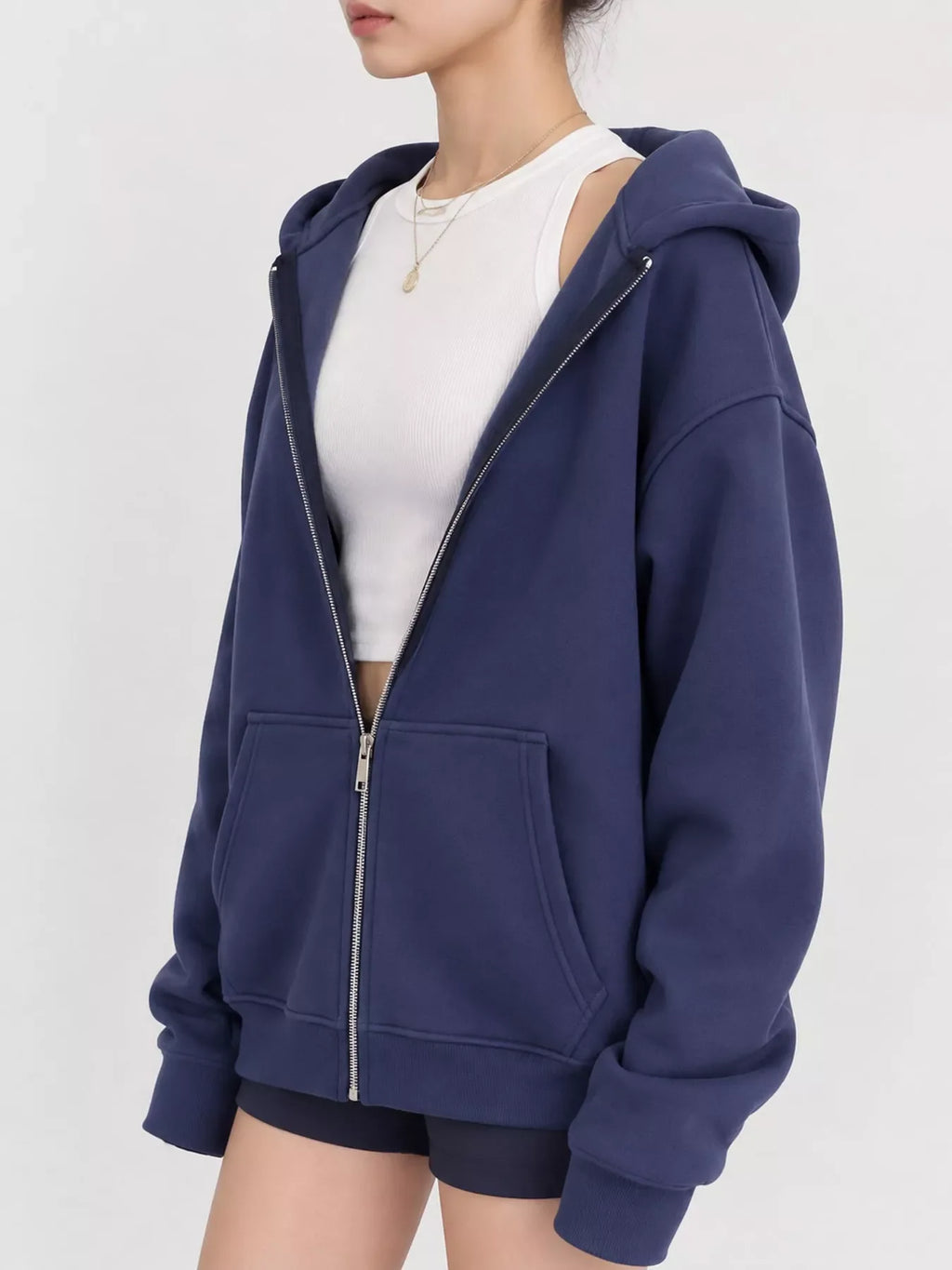 Full Size Zip-Up Dropped Shoulder Hoodie Plus Size