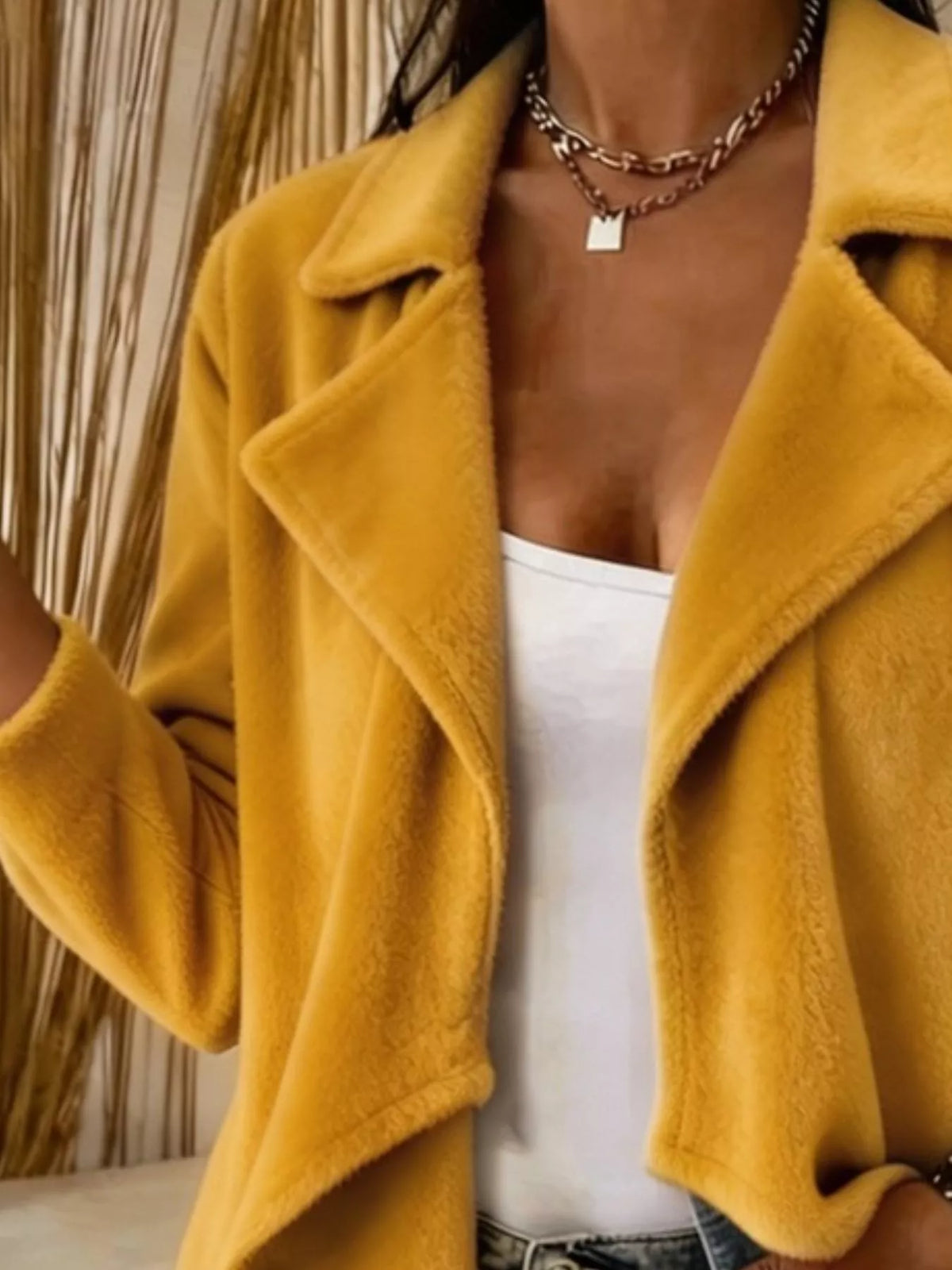 Full Size Fleece Waterfall Collar Outerwear Plus Size