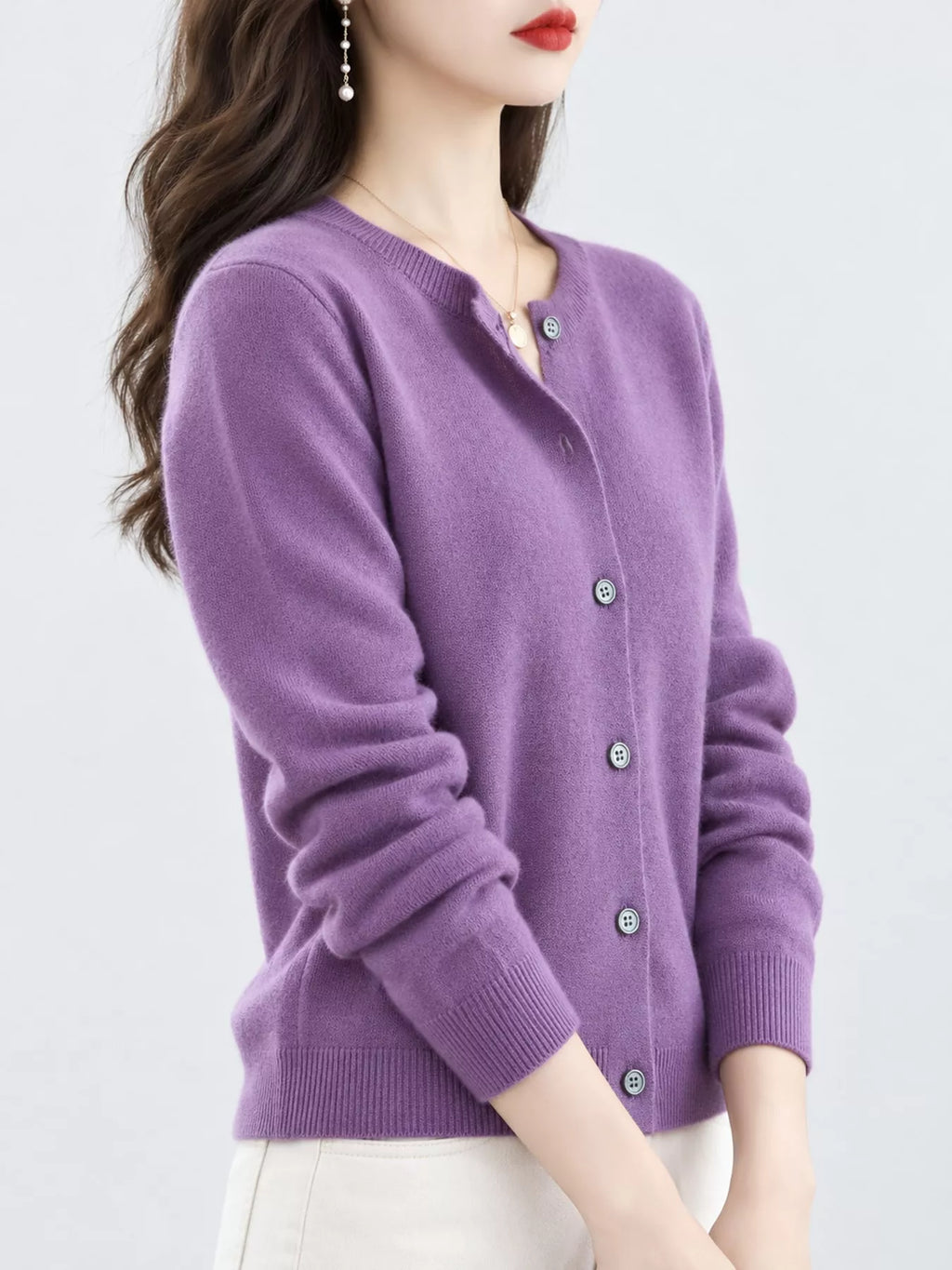 Crew-Neck Button-Down Cardigan