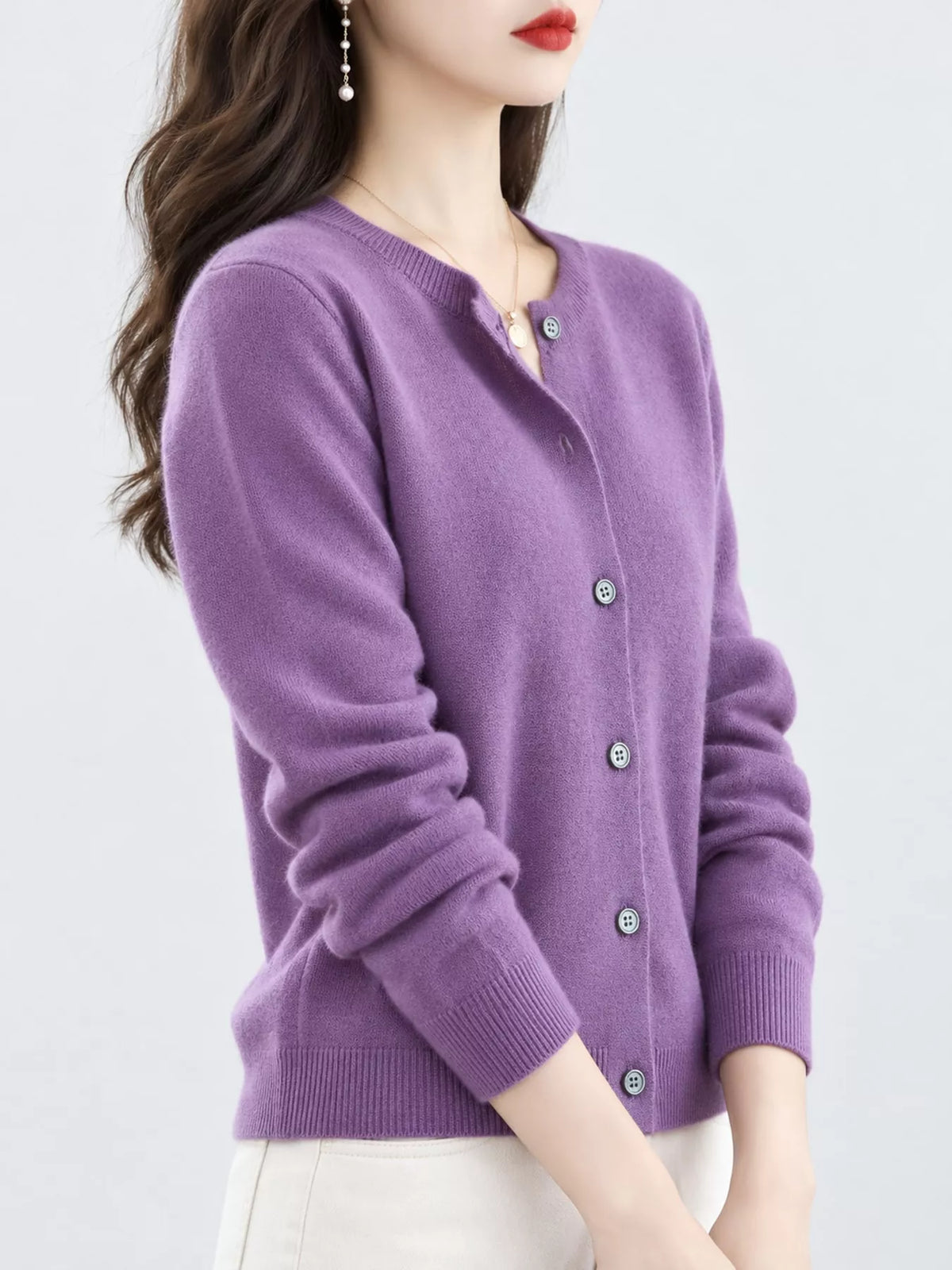 Crew-Neck Button-Down Cardigan