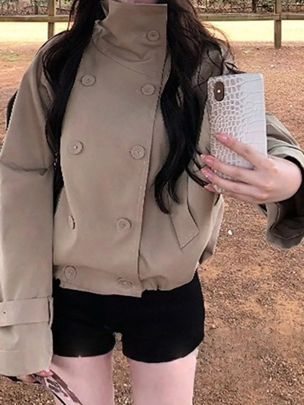 Double-Breasted Cropped Trench Jacket