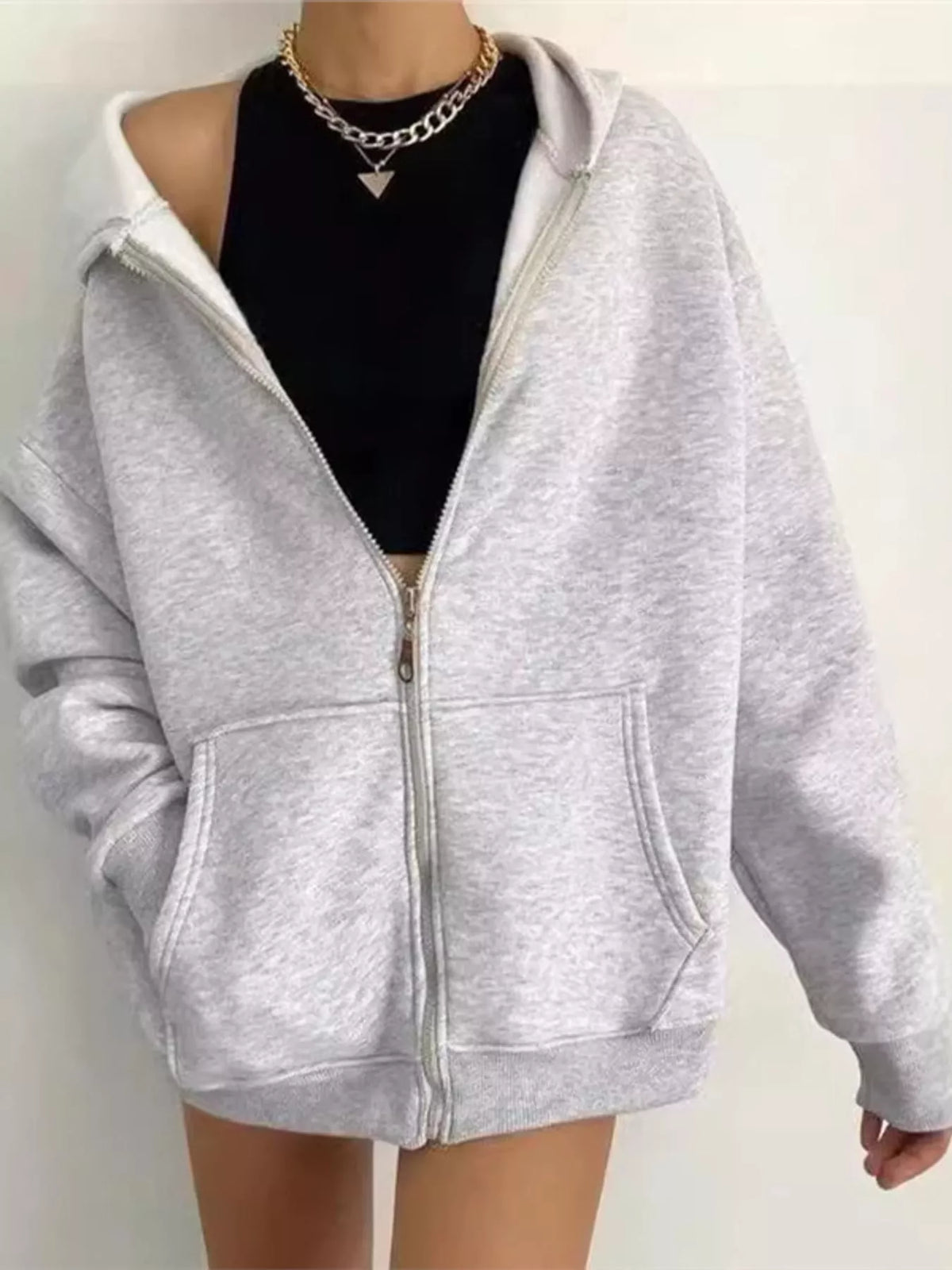 Full Size Zip-Up Dropped Shoulder Hoodie Plus Size