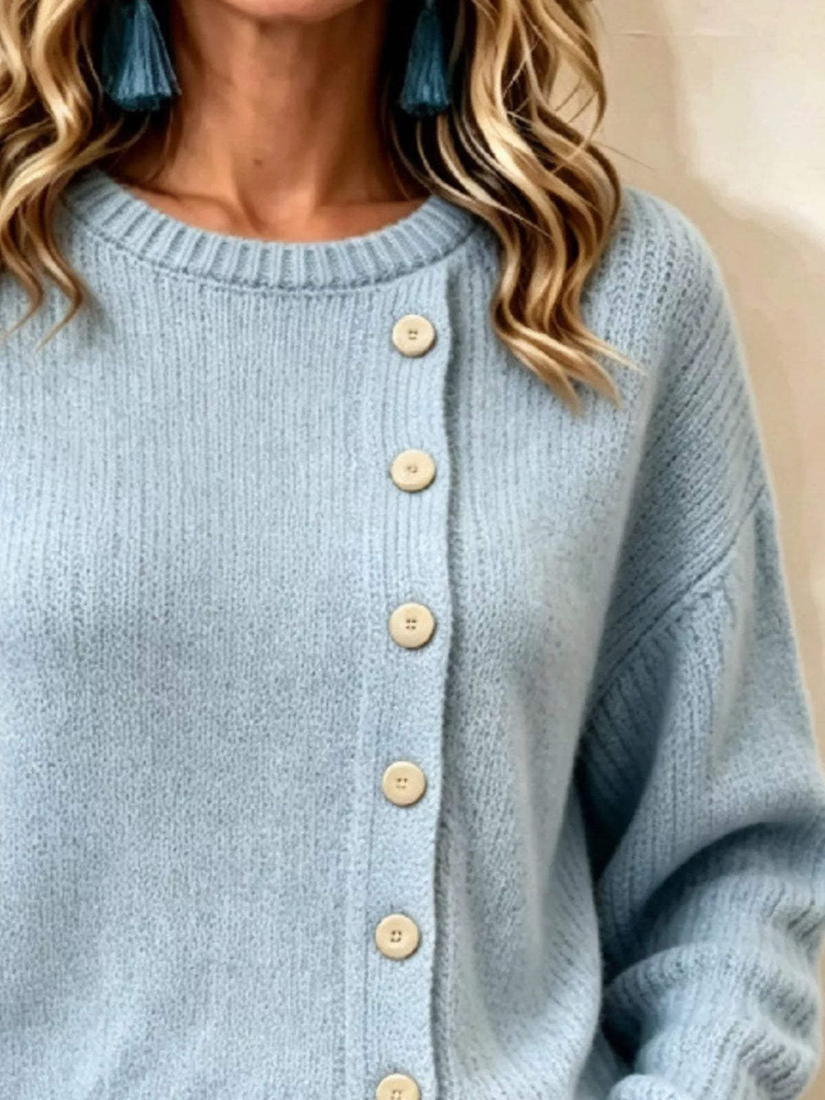 Decorative Button Dropped Shoulder Sweater