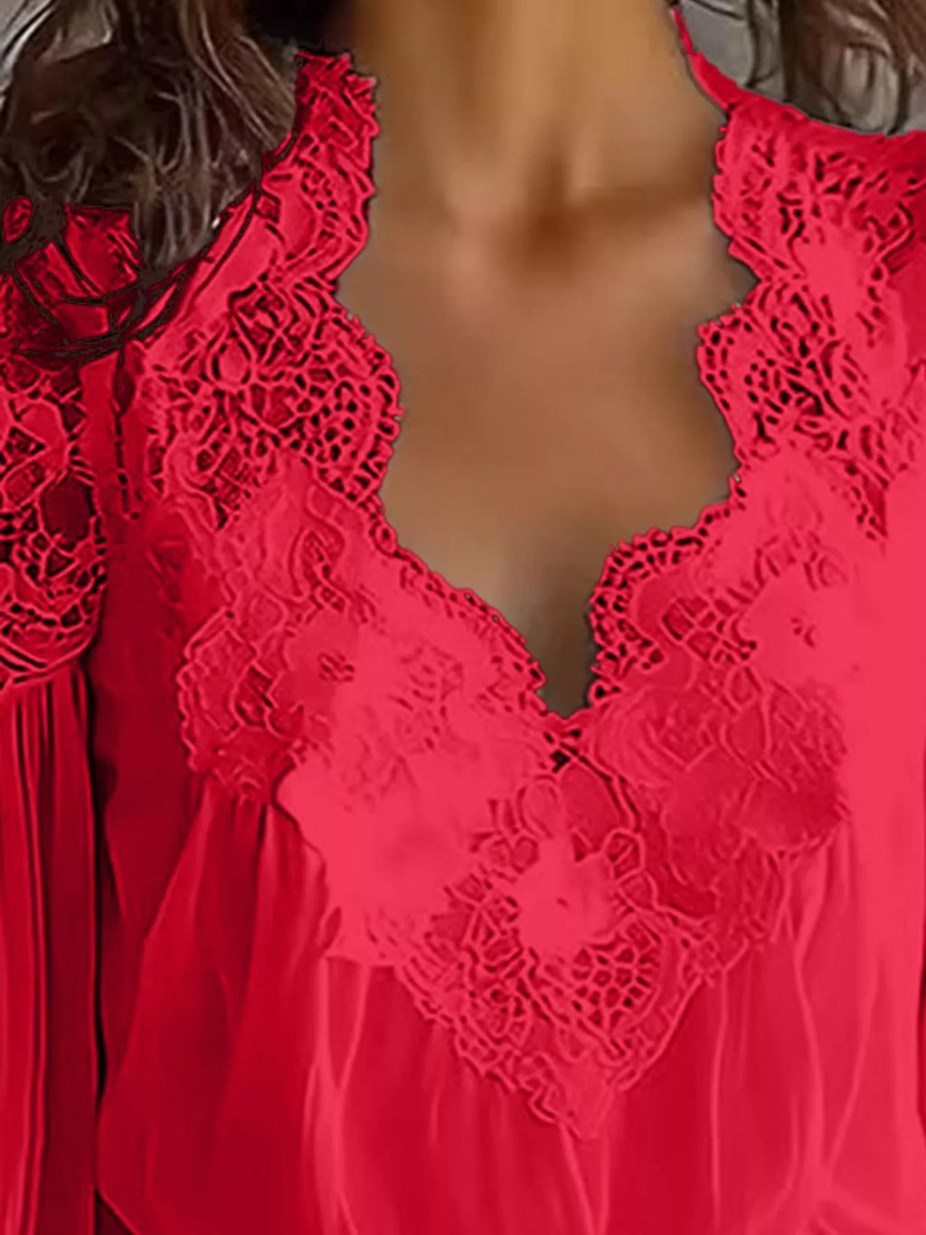Full Size Lace V-Neck Flounce Sleeve Blouse Plus Size