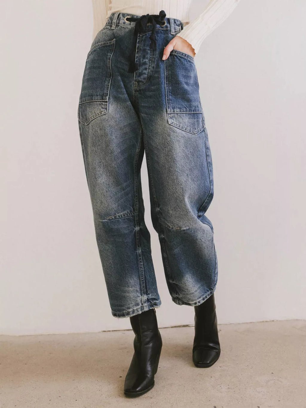 Drawstring Wide Leg Cropped Jeans