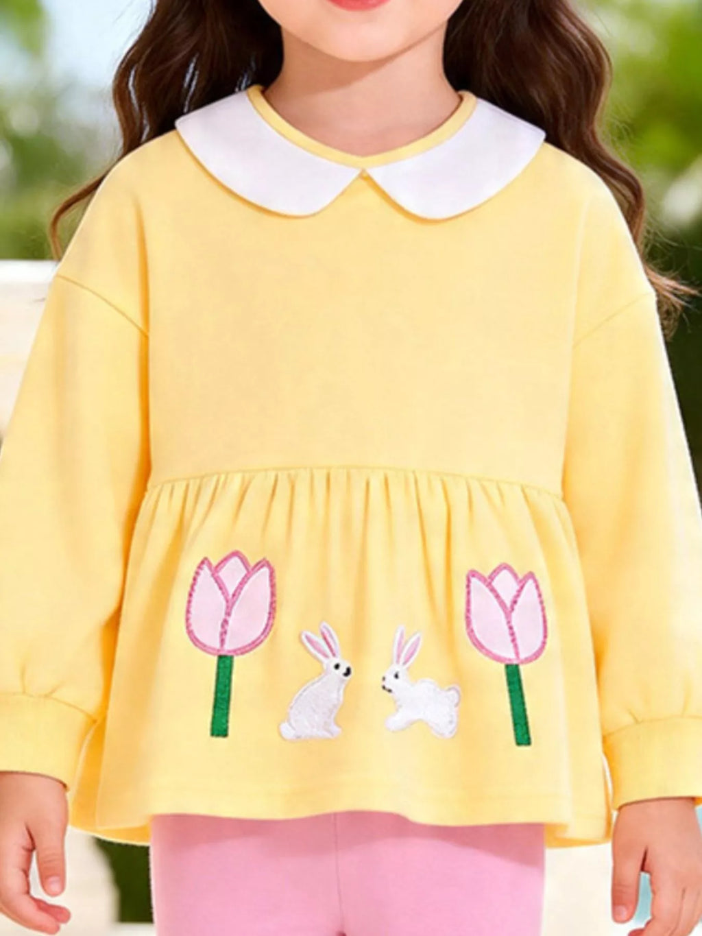Children's Peter Pan Collar Bunny Peplum Sweatshirt and Leggings Set