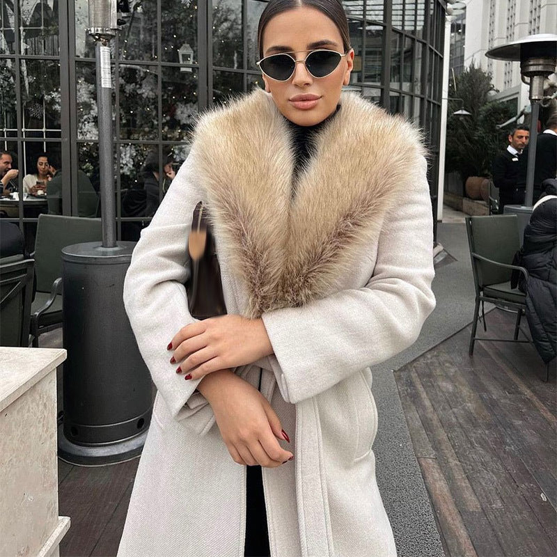 Fur Collar Long Woolen Coat Women