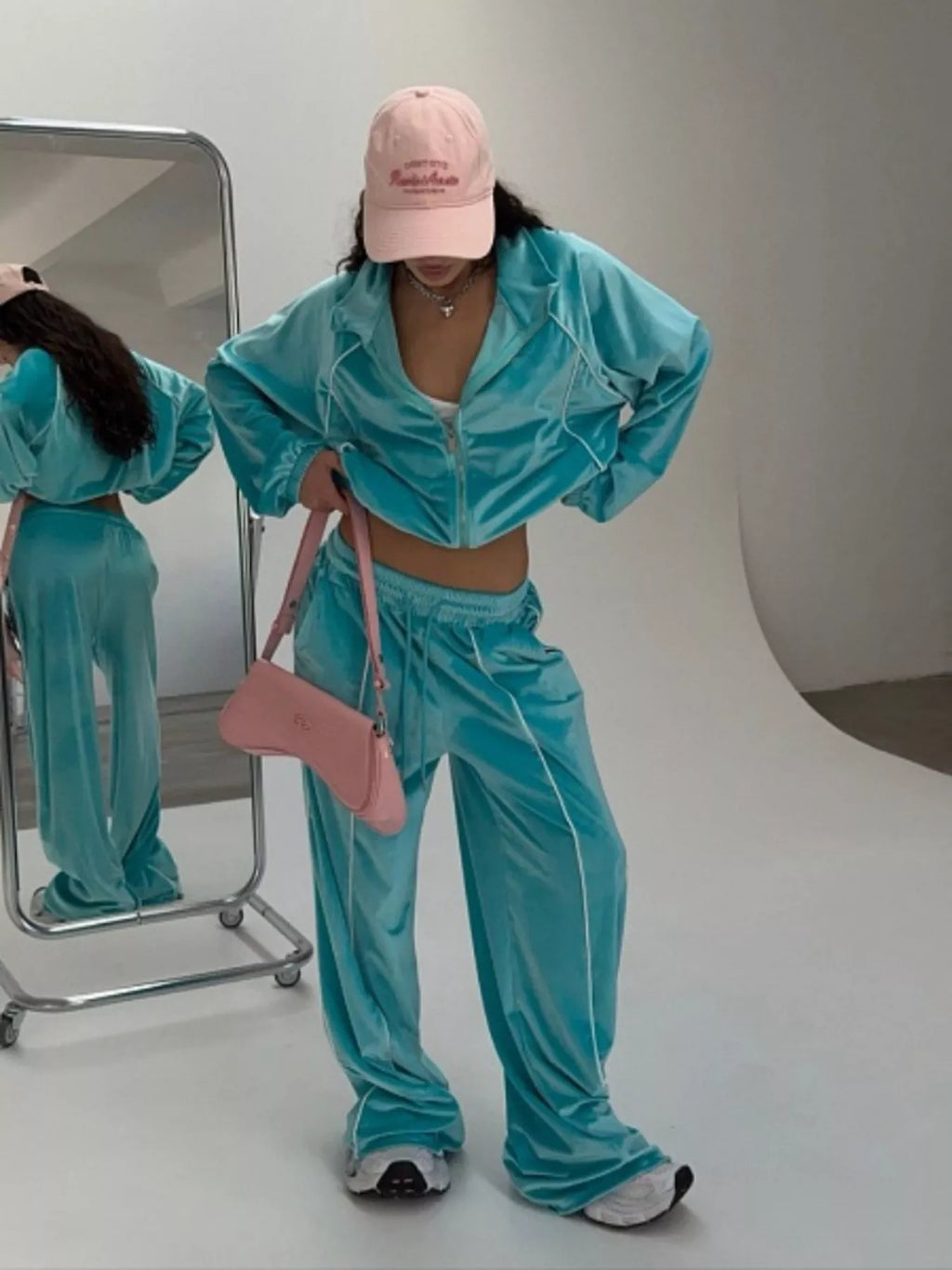Zip Up Long Sleeve Top and Pants Set