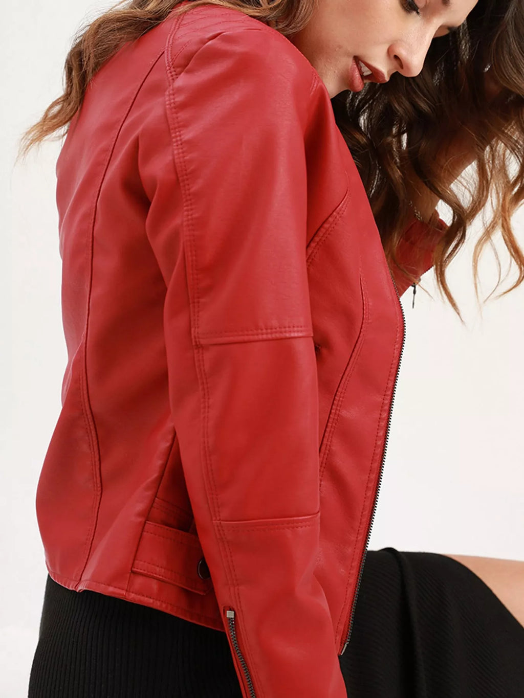 Full Size Slim Fit Faux Leather Moto Jacket Plus Size