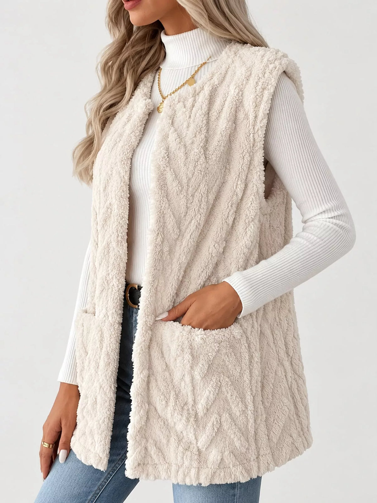 Sherpa Open Front Vest Coat