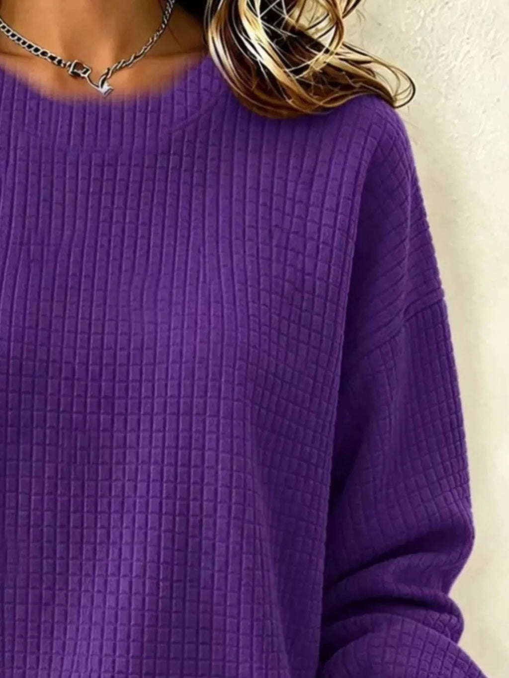 Full Size Textured Crew Neck Long Sleeve Sweatshirt Plus Size