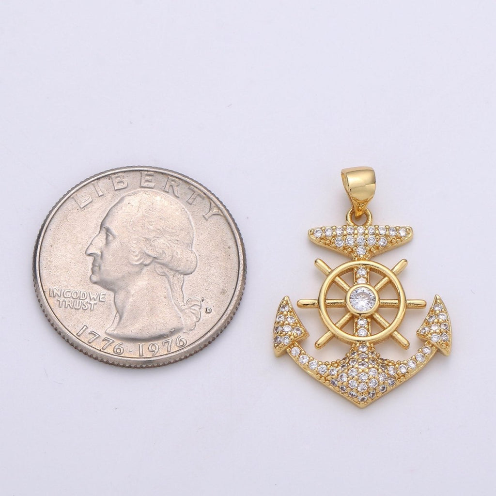 14K Gold Filled Anchor Pendant Craft Supplies For Necklace Bracelet Jewelry Making Micro Pave Sailor Charm J-001