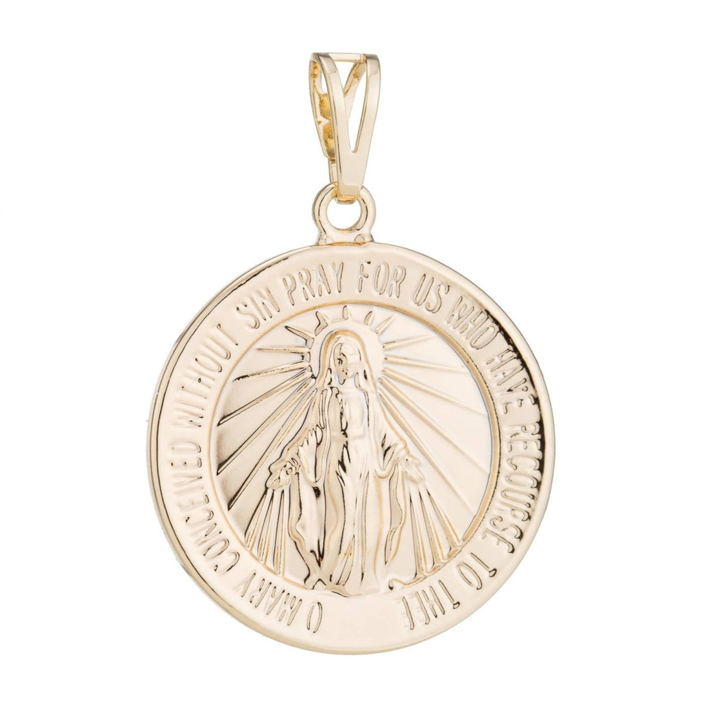 14k Gold Filled Miraculous Lady Charm Medal Mother Mary Necklace Coin Medallion Charm Rose Gold Filled Pendant - Religious Pendant Charms H-450