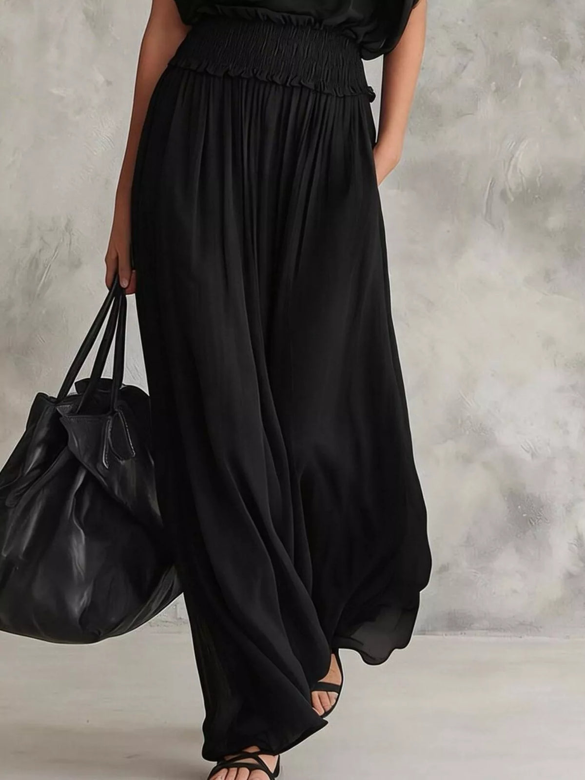 Chiffon Maxi Dress with Smocked Waist