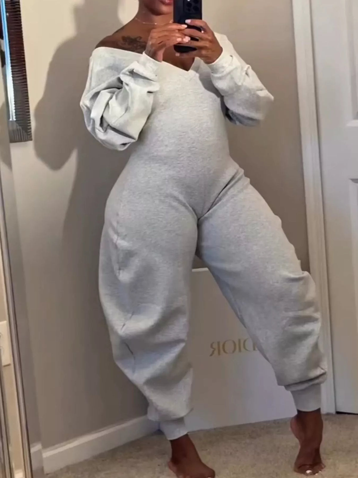 Off-Shoulder Long Sleeve Casual Jumpsuit