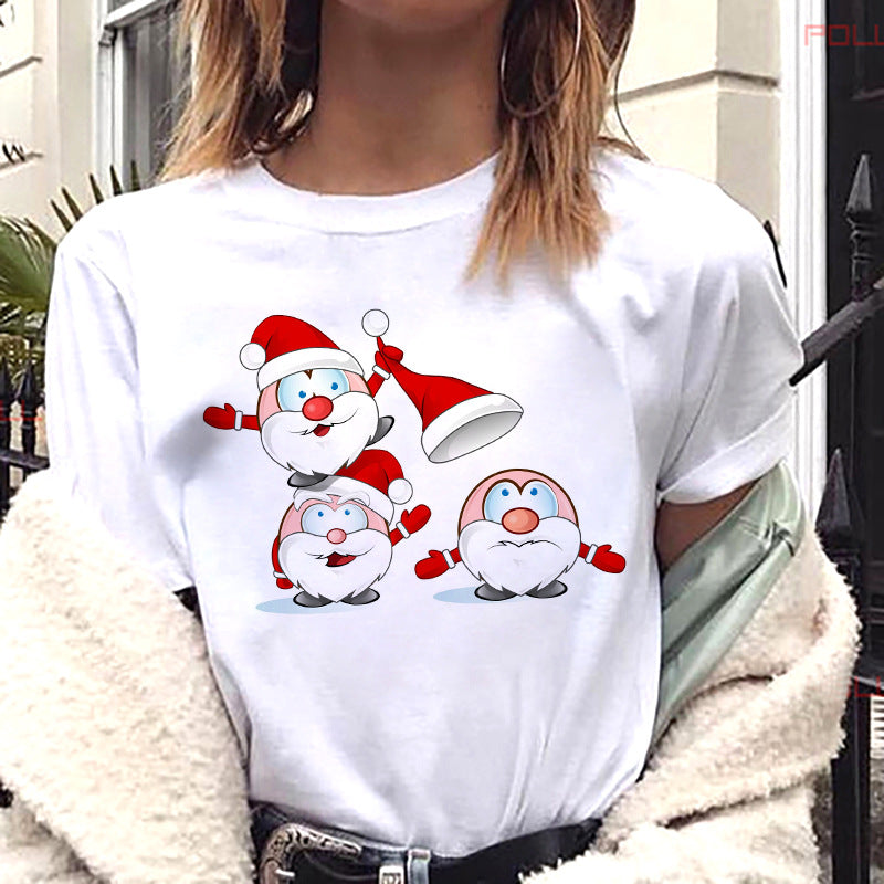 European And American Women's Clothing Merry Christmas Happy Short-sleeved T-shirt Women's Top Women's Round Neck
