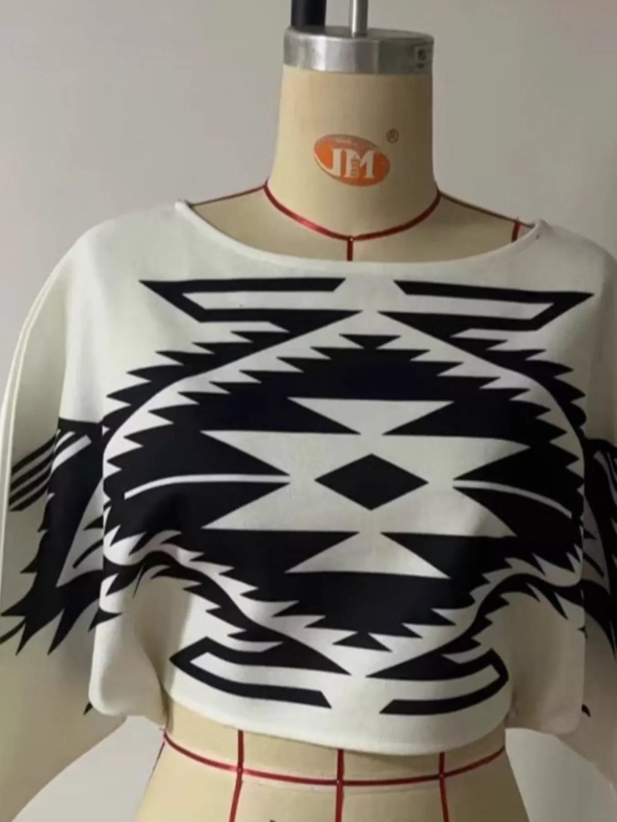 Geometric Pattern Cropped Knit Top