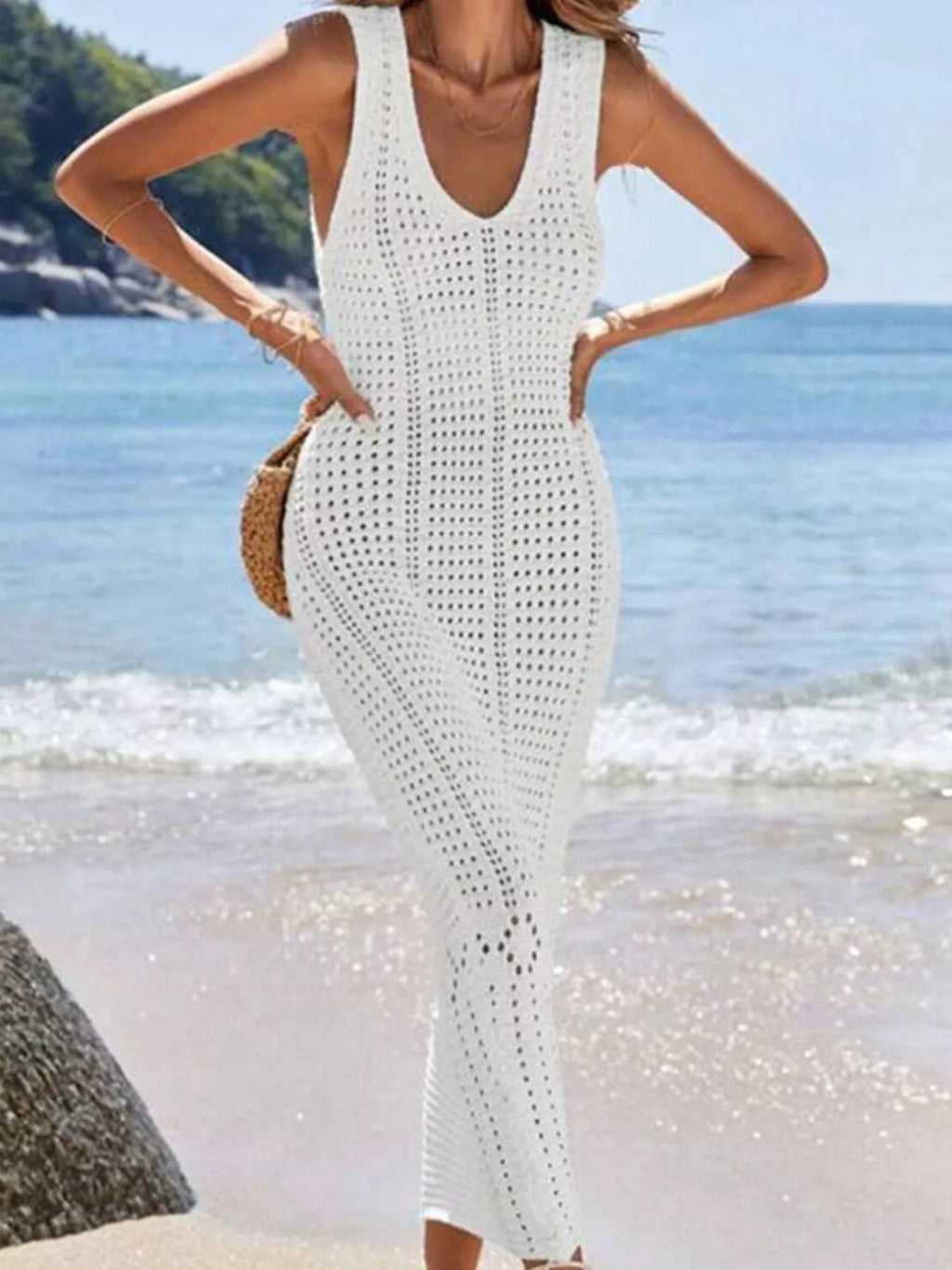 Sleeveless Crochet Knit Cover Up Maxi Dress
