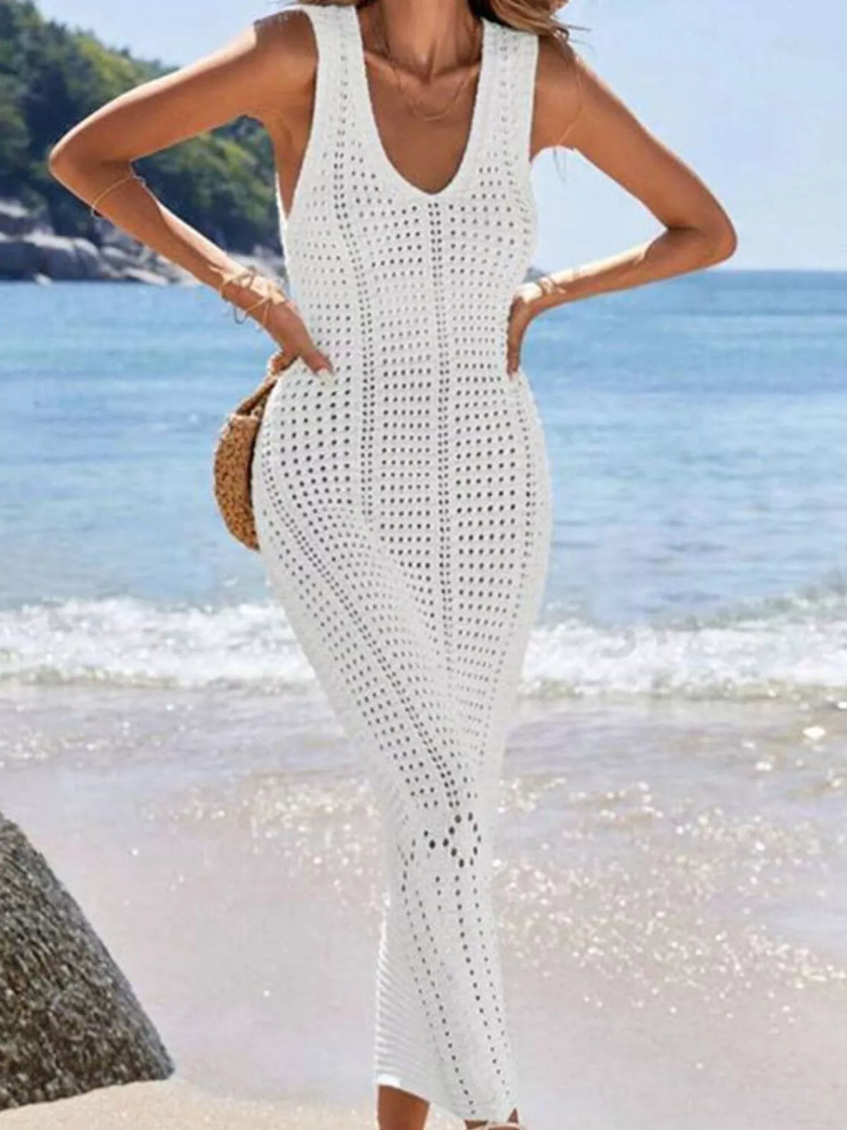 Sleeveless Crochet Knit Cover Up Maxi Dress