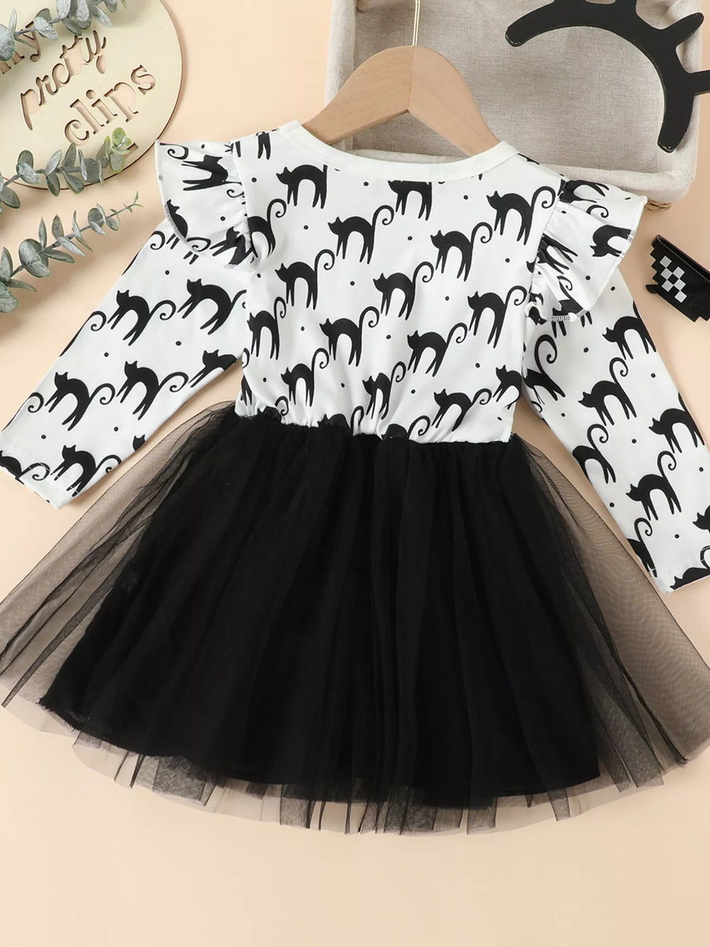 Children's Halloween Cat Eye Ruffle Tulle Dress