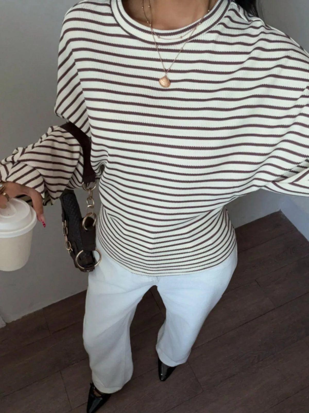 Casual Striped Long Sleeve Batwing T-Shirt