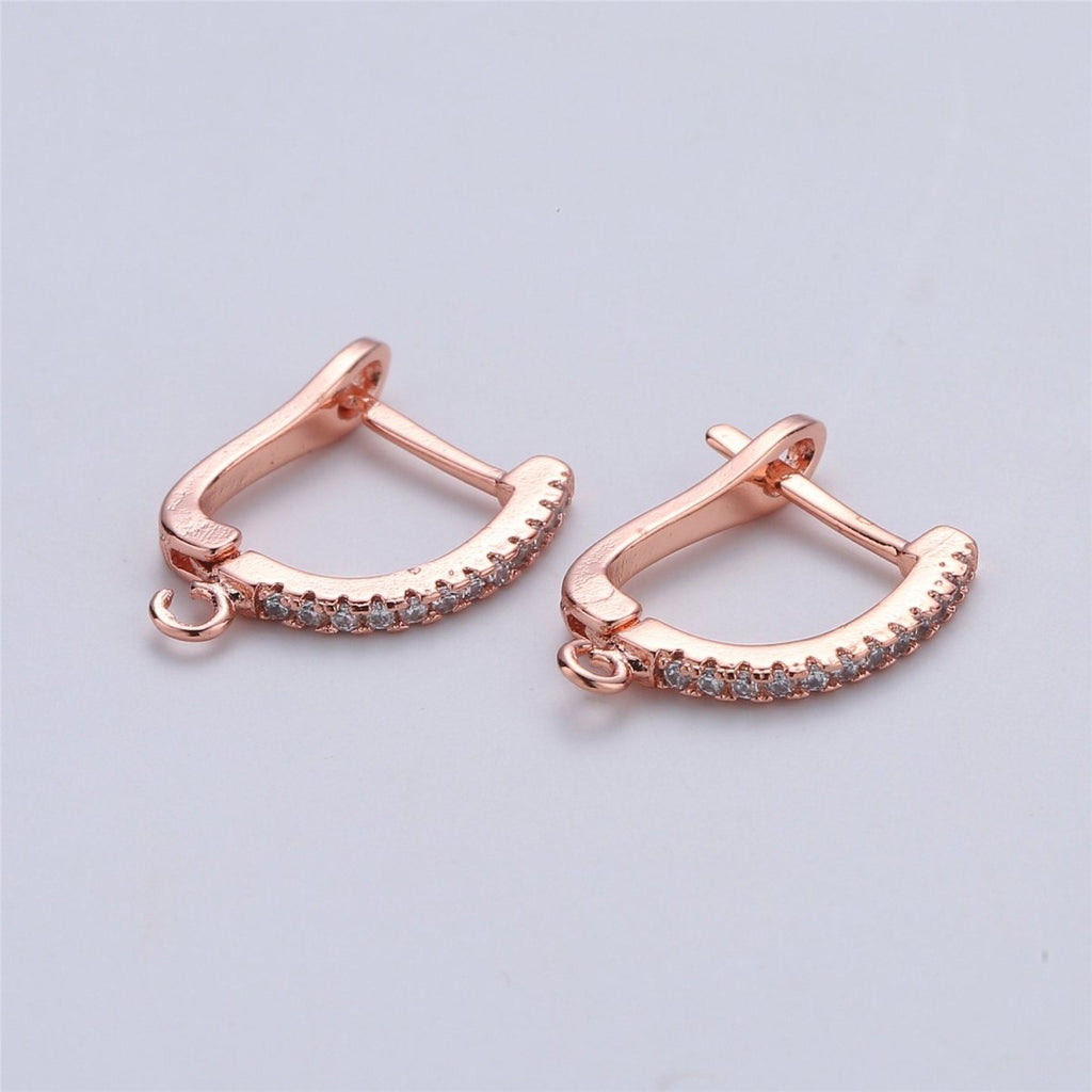 15mm Cubic one touch Earring w/ open link for Charm Rose Gold Silver Gold 18K gold Filled Lead, Nickel free, Lever back earring supply K-167 K-166