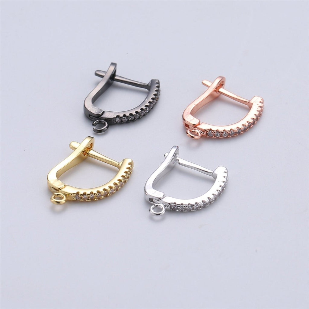 15mm Cubic one touch Earring w/ open link for Charm Rose Gold Silver Gold 18K gold Filled Lead, Nickel free, Lever back earring supply K-167 K-166