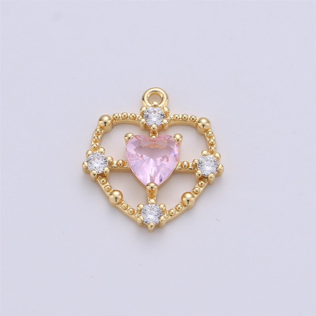 15x13mm Dainty Gold Filled Heart charm, micro pave heart, mini heart charms, heart pendant, cubic Charm Necklace Earring Bracelet C-591