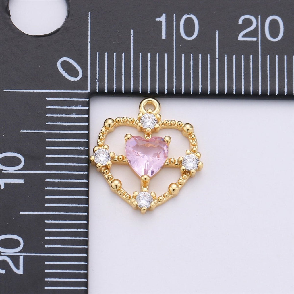 15x13mm Dainty Gold Filled Heart charm, micro pave heart, mini heart charms, heart pendant, cubic Charm Necklace Earring Bracelet C-591